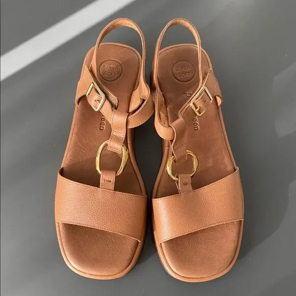 Paul Green Taos Platform Sandal Cognac Leather Gold Accents Sz 8 (US9) Vacation - Picture 14 of 14